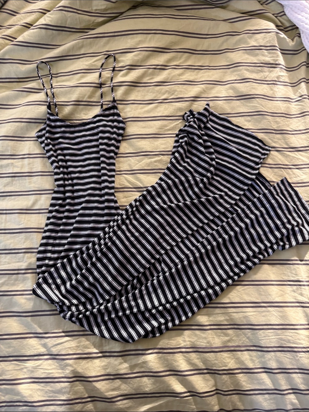 Black & White Striped Maxi Dress with Spaghetti Straps